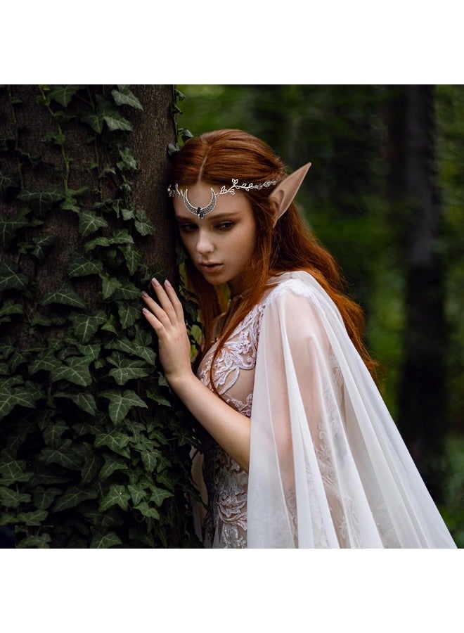 FRESHME Elf Fairy Ears With Headpiece Handmade Moon Headdress With Crystal Glass For Men Women Renaissance Party Cosplay Celtic Party Elf Ears Silver Fairy Headpiece - Image 4