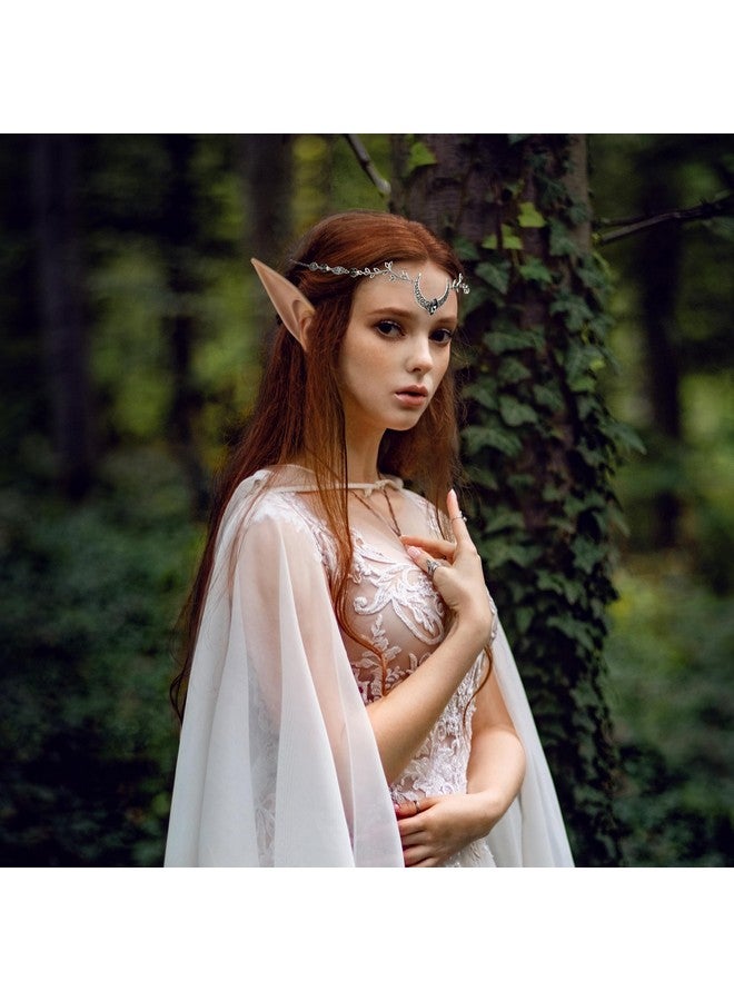 FRESHME Elf Fairy Ears With Headpiece Handmade Moon Headdress With Crystal Glass For Men Women Renaissance Party Cosplay Celtic Party Elf Ears Silver Fairy Headpiece - Image 2