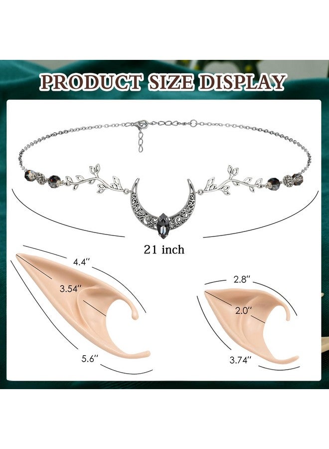 FRESHME Elf Fairy Ears With Headpiece Handmade Moon Headdress With Crystal Glass For Men Women Renaissance Party Cosplay Celtic Party Elf Ears Silver Fairy Headpiece - Image 3