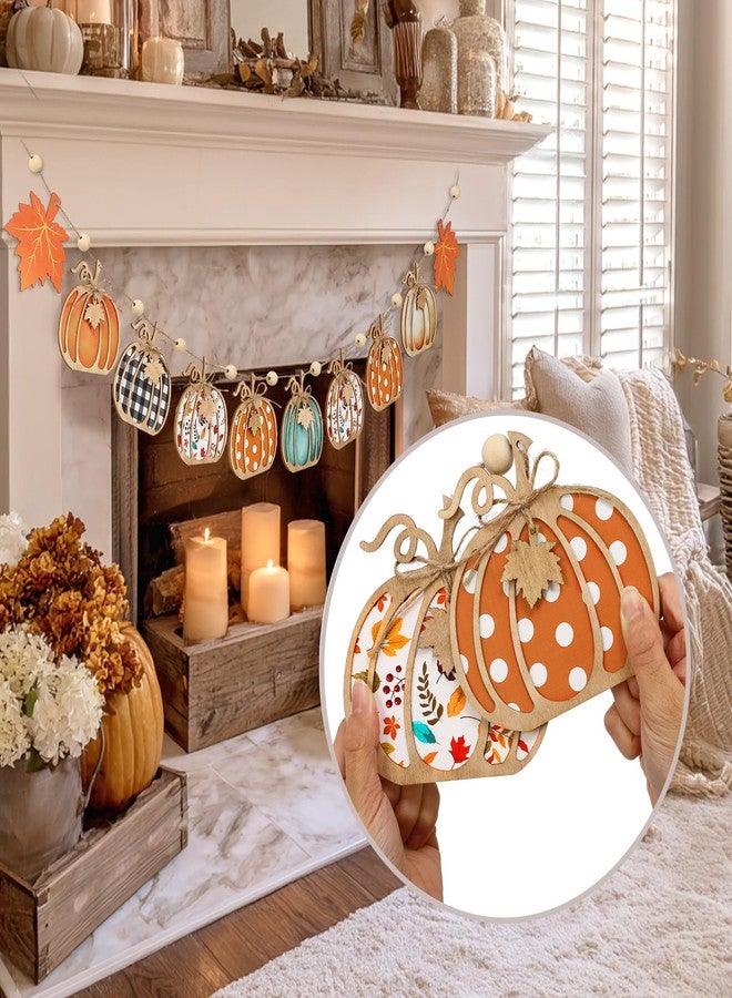 Leinuosen Fall Pumpkin Banner Autumn Wooden Pumpkin Decor 8.2Ft Thanksgiving Decorations for Fall Party Harvest Home Mantel Wall - Image 3
