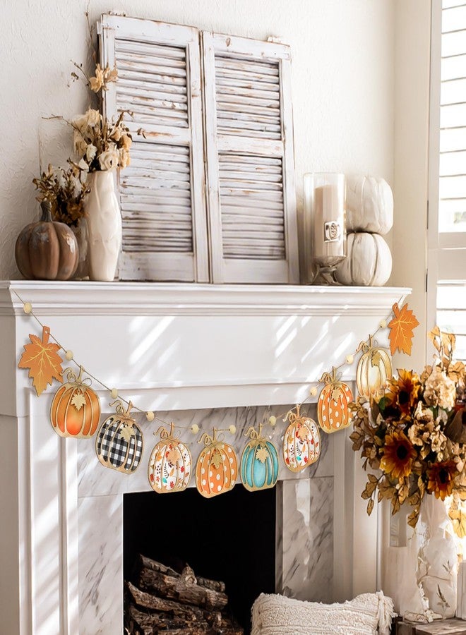 Leinuosen Fall Pumpkin Banner Autumn Wooden Pumpkin Decor 8.2Ft Thanksgiving Decorations for Fall Party Harvest Home Mantel Wall - Image 5