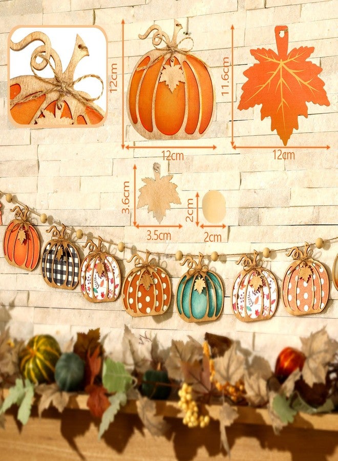 Leinuosen Fall Pumpkin Banner Autumn Wooden Pumpkin Decor 8.2Ft Thanksgiving Decorations for Fall Party Harvest Home Mantel Wall - Image 2