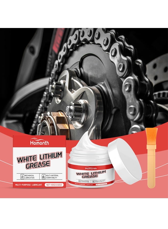 Homonth White Lithium Grease 100g, Multi-Purpose Waterproof Lubricating Grease with Applicator Brush, Anti-Rust Lubricant for Bearings, Gears, Hinges & Garage Doors, Suitable for Automotive, Marine, Industrial & Household Maintenance - Image 4