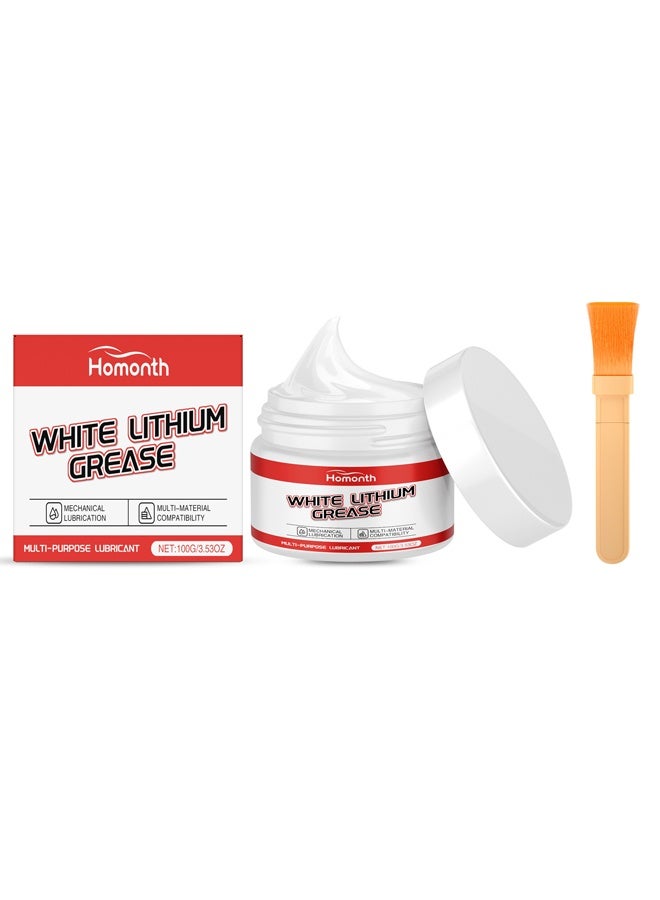 Homonth White Lithium Grease 100g, Multi-Purpose Waterproof Lubricating Grease with Applicator Brush, Anti-Rust Lubricant for Bearings, Gears, Hinges & Garage Doors, Suitable for Automotive, Marine, Industrial & Household Maintenance - Image 1
