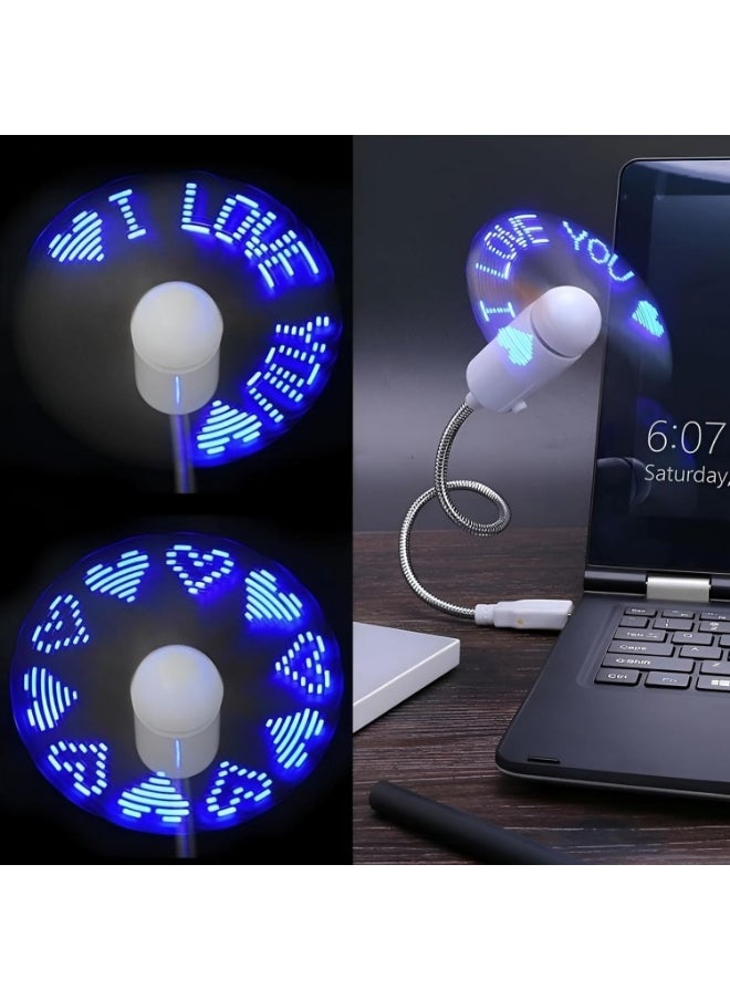 Plan A - Mini and Efficient USB Fan with Flexible Design, LED Light Display Programmed Messages – Ideal for Cooling Devices with Innovative Touch of Lighting – Works with Laptop, PC, Mac - Image 1