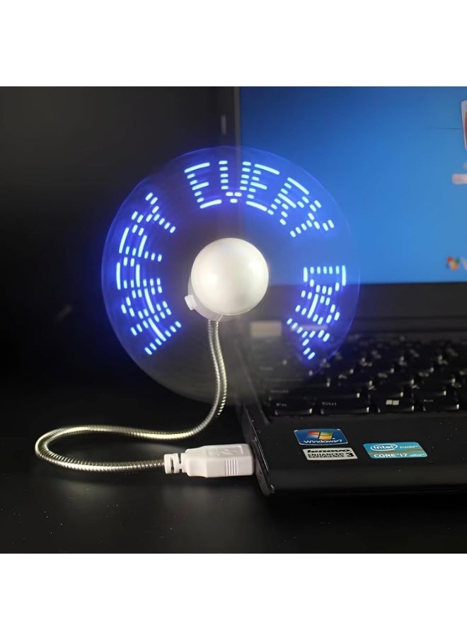 Plan A - Mini and Efficient USB Fan with Flexible Design, LED Light Display Programmed Messages – Ideal for Cooling Devices with Innovative Touch of Lighting – Works with Laptop, PC, Mac - Image 1