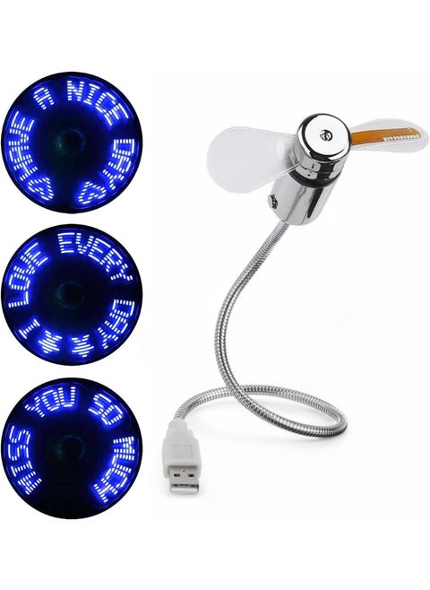 Mini and Efficient USB Fan with Flexible Design, LED Light Display Programmed Messages – Ideal for Cooling Devices with Innovative Touch of Lighting – Works with Laptop, PC, Mac