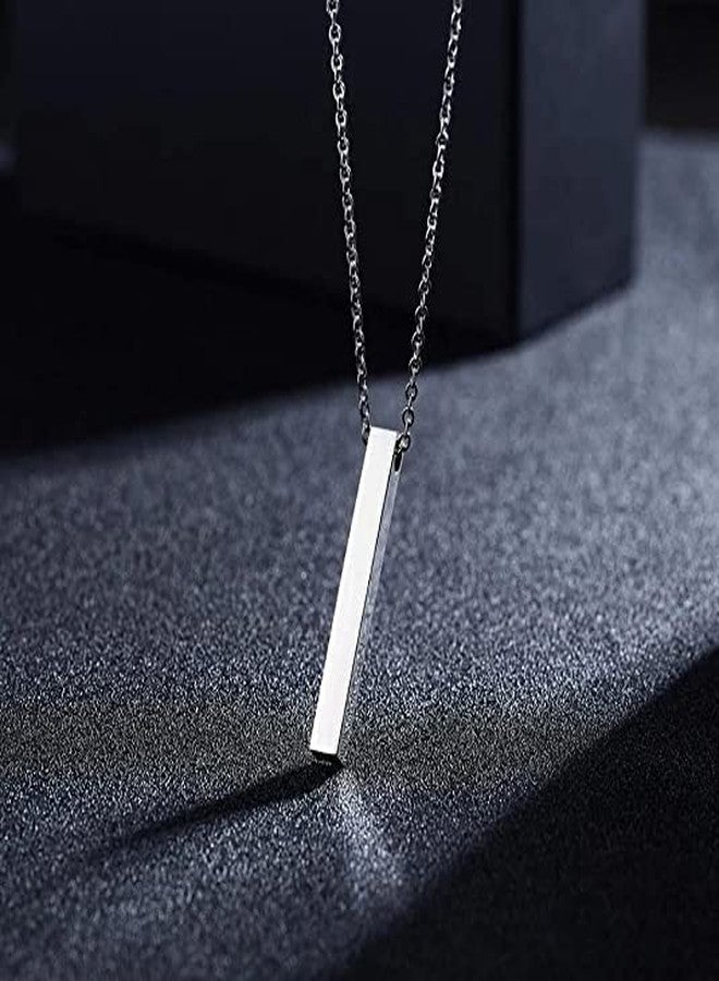 VIEN® Unisex Cube Bar Pendant with Link Chain Pendant Necklace for Men Women Sterling Silver Alloy Locket (SILVER) - Image 3