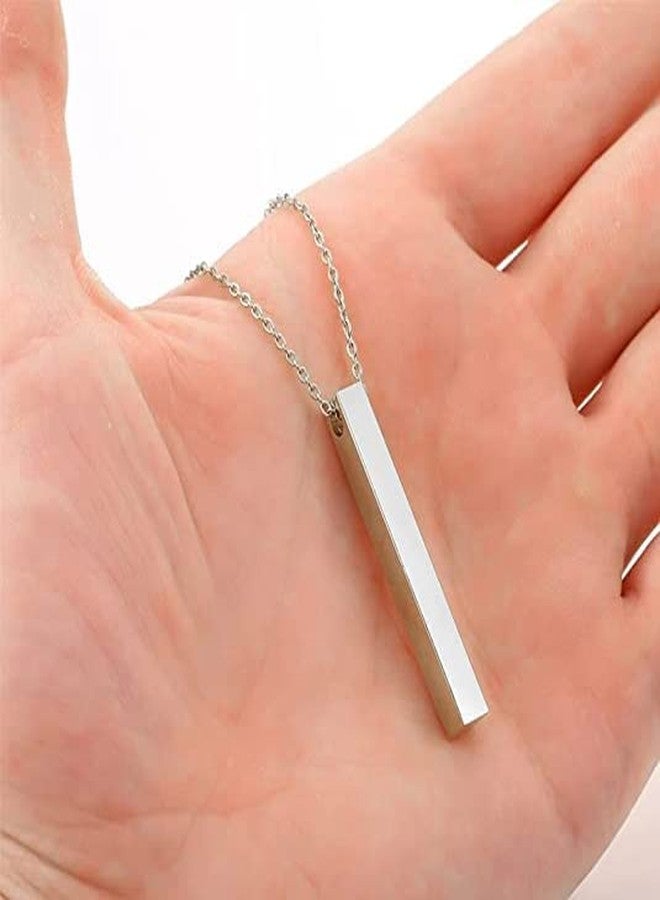 VIEN® Unisex Cube Bar Pendant with Link Chain Pendant Necklace for Men Women Sterling Silver Alloy Locket (SILVER) - Image 2
