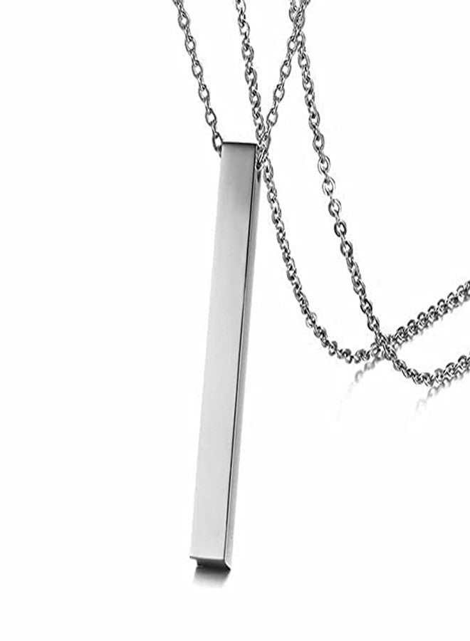 VIEN® Unisex Cube Bar Pendant with Link Chain Pendant Necklace for Men Women Sterling Silver Alloy Locket (SILVER) - Image 1