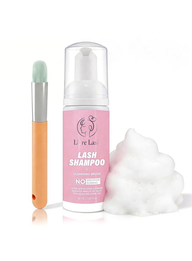 LIORE LASH Eyelash Extension Shampoo + Brush/Gentle Foam Cleanser for Lash Extensions & Natural Lashes/Eyelid Wash/Home & Salon Use/No Burning or Irritation 50ml (1, Shampoo + Brush) - Image 1