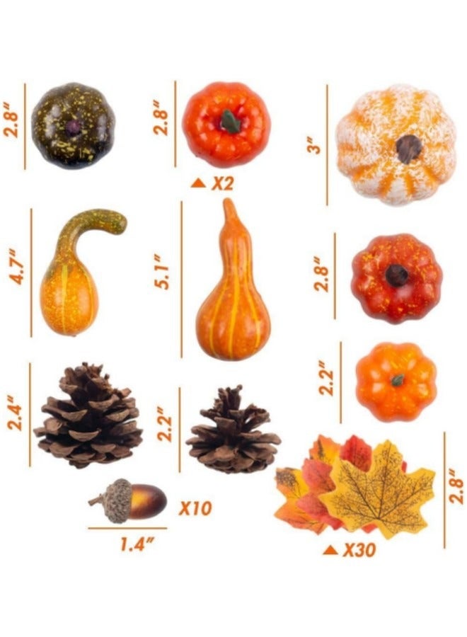 Thanksgiving Artificial Pumpkins Gourds Home Decoration Set 50Pcs ,30 Fake Maple Leaves 10 Fake Acorns 2 Fake Pinecones 8 Fake Pumpkins - Image 3