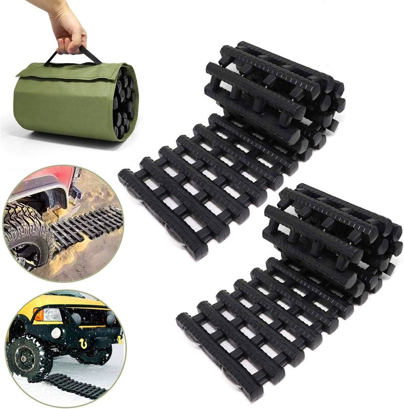 Jolitac Jolitac 2PC Traction Tracks Mats TPR 31.5" L Tire Recovery Track Pad Roll Car Vehicle Tyre Traction Boards Tire Ladder Track Grabber Auto Emergency Traction Aid w/Bag for Off-Road Mud Snow Ice Sand - Image 1