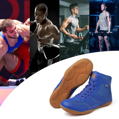 ziitop Wrestling Shoes Men Boxing Shoe for Mens Weightlifting Powerlifting Deadlift Squatting High Top Fitness Zero Drop Blue - Image 3