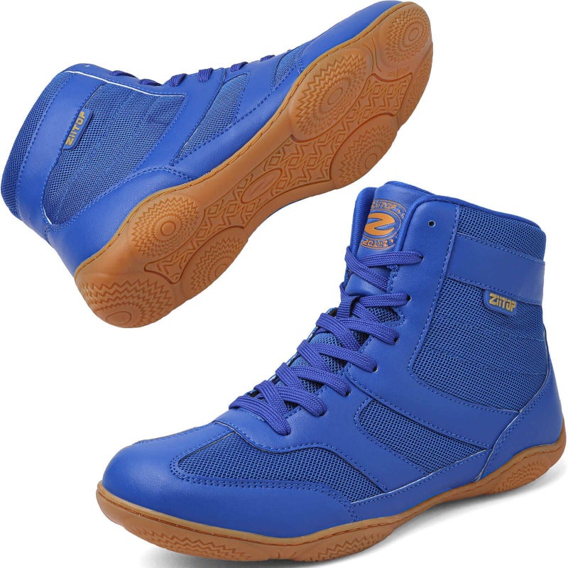 ziitop Wrestling Shoes Men Boxing Shoe for Mens Weightlifting Powerlifting Deadlift Squatting High Top Fitness Zero Drop Blue - Image 2