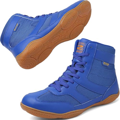 ziitop Wrestling Shoes Men Boxing Shoe for Mens Weightlifting Powerlifting Deadlift Squatting High Top Fitness Zero Drop Blue - Image 1