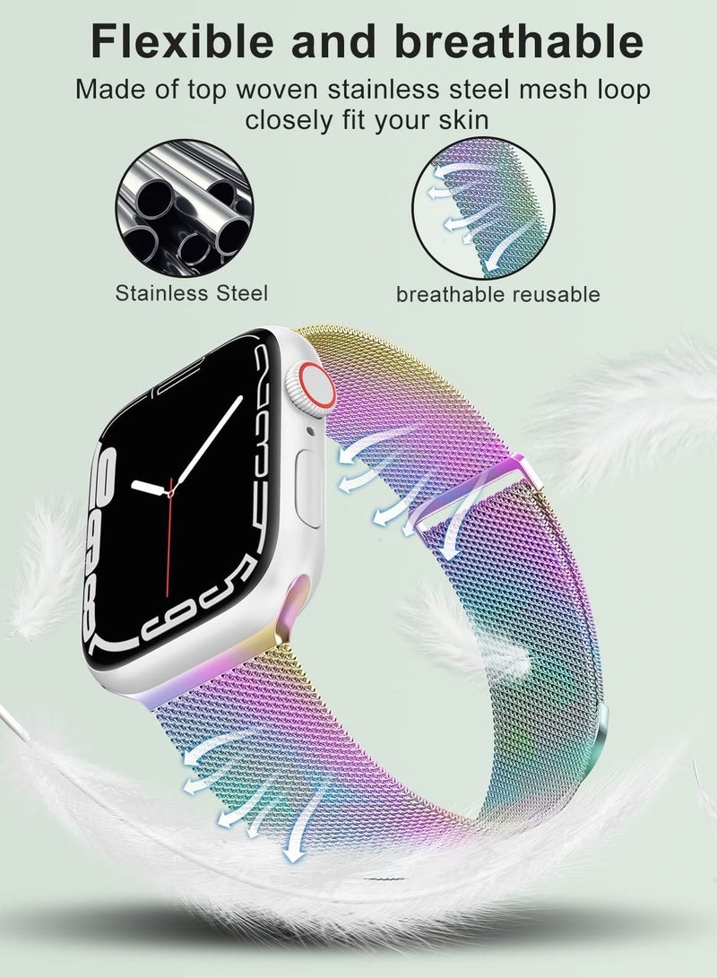 Compatible with Apple Watch Band 42mm 41mm 40mm 38mm for Women and Men, Magnetic Metal Stainless Steel Strap Wristband Compatible for iWatch Series 10 9 8 7 6 5 4 3 2 1 SE Colorful - Image 2