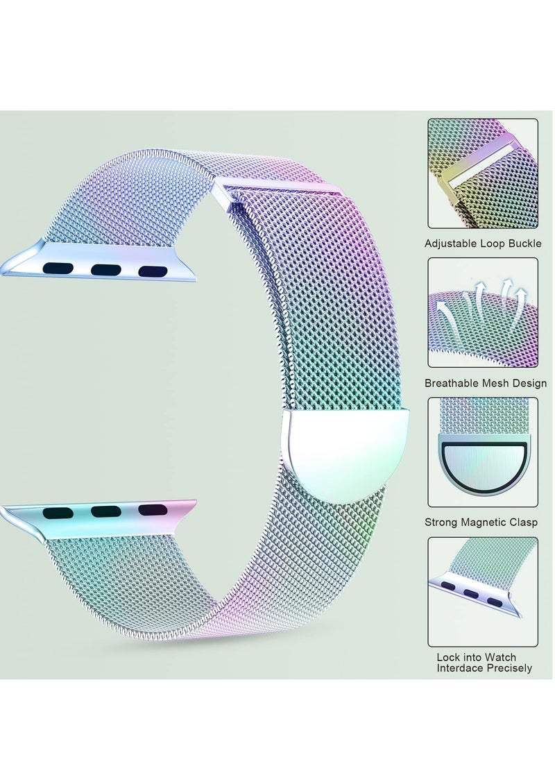 Compatible with Apple Watch Band 42mm 41mm 40mm 38mm for Women and Men, Magnetic Metal Stainless Steel Strap Wristband Compatible for iWatch Series 10 9 8 7 6 5 4 3 2 1 SE Colorful - Image 3