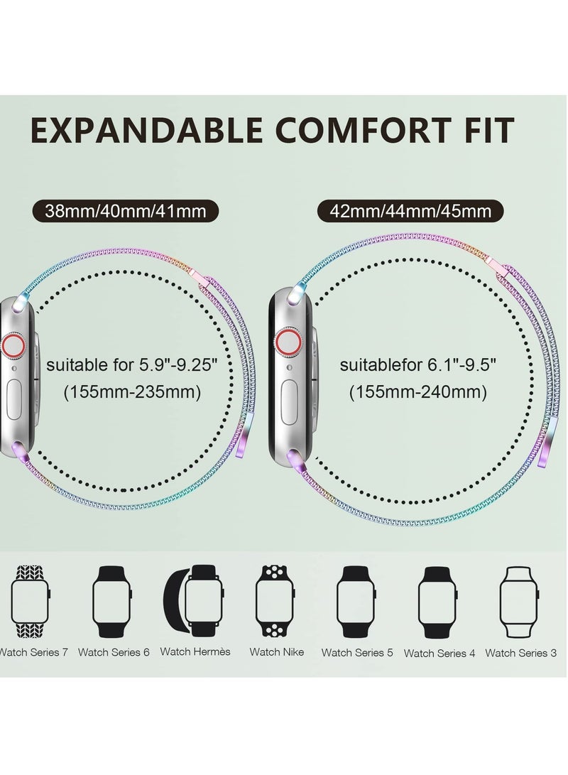 Compatible with Apple Watch Band 42mm 41mm 40mm 38mm for Women and Men, Magnetic Metal Stainless Steel Strap Wristband Compatible for iWatch Series 10 9 8 7 6 5 4 3 2 1 SE Colorful - Image 4