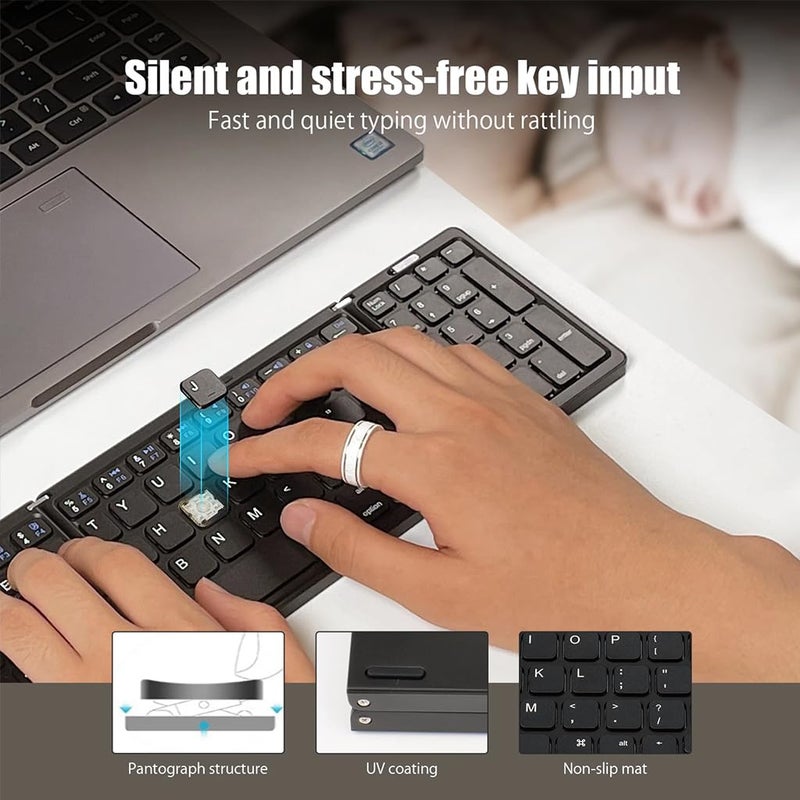 TECPHILE Wireless Bluetooth Foldable Keyboard Full Size Multi-Device Portable Keyboard, Compact, Silent & Rechargeable, Connect Upto 3 Devices for Tablet/Laptop/Phone/iOS/Android - Image 5