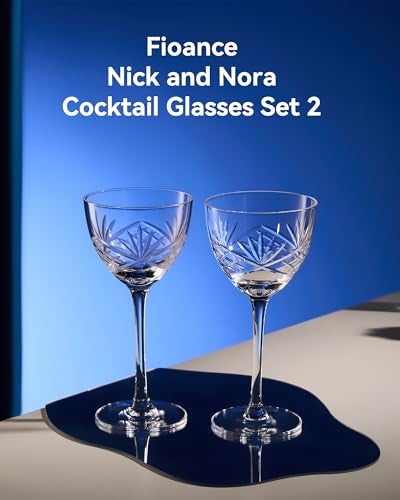 Fioance Nick and Nora Cocktail & Mocktail Glasses Set of 2 - Handcrafted (5oz Lead-Free Crystal Glasses) as Manhattan, Martini - Elegant Coupe Glass, Perfect for Home Bars and Gifts. - Image 2