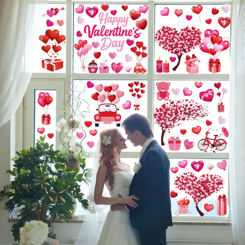 Traplace 152PCS Valentine Window Clings, 11.8 Ã— 7.8 Inches Heart-Shaped Window Decals, 9 SheetsRomantic Valentines Decorations, Double-Sided Heart Window Stickers for Anniversary, Party Holiday Decor - Image 5