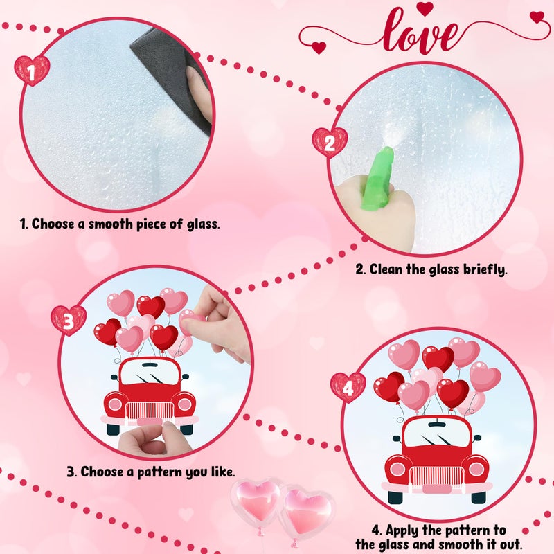 Traplace 152PCS Valentine Window Clings, 11.8 Ã— 7.8 Inches Heart-Shaped Window Decals, 9 SheetsRomantic Valentines Decorations, Double-Sided Heart Window Stickers for Anniversary, Party Holiday Decor - Image 3