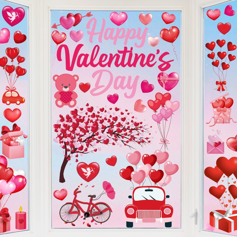 Traplace 152PCS Valentine Window Clings, 11.8 Ã— 7.8 Inches Heart-Shaped Window Decals, 9 SheetsRomantic Valentines Decorations, Double-Sided Heart Window Stickers for Anniversary, Party Holiday Decor - Image 1