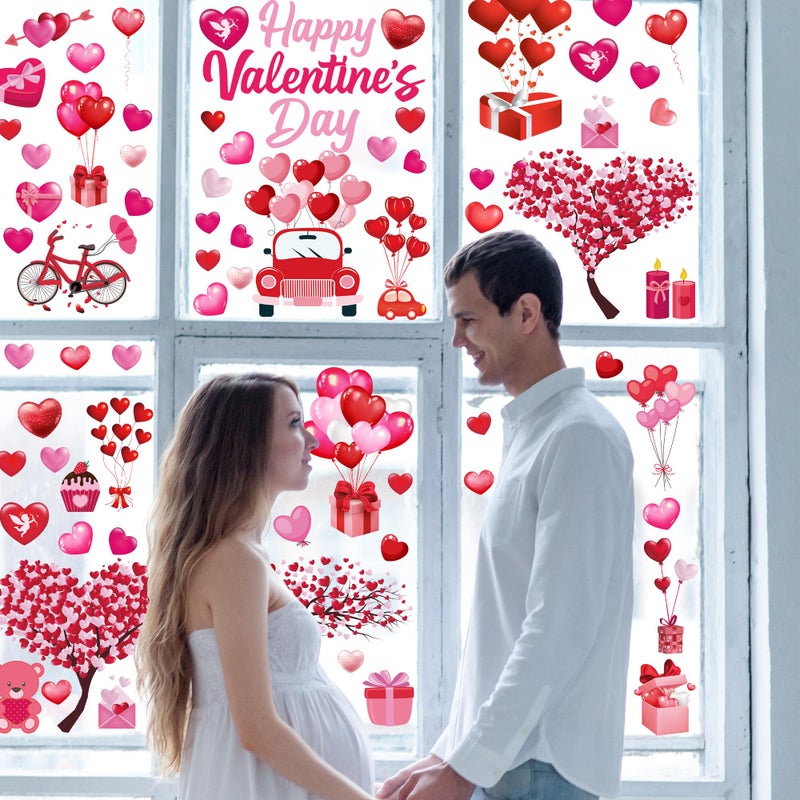 Traplace 152PCS Valentine Window Clings, 11.8 Ã— 7.8 Inches Heart-Shaped Window Decals, 9 SheetsRomantic Valentines Decorations, Double-Sided Heart Window Stickers for Anniversary, Party Holiday Decor - Image 4