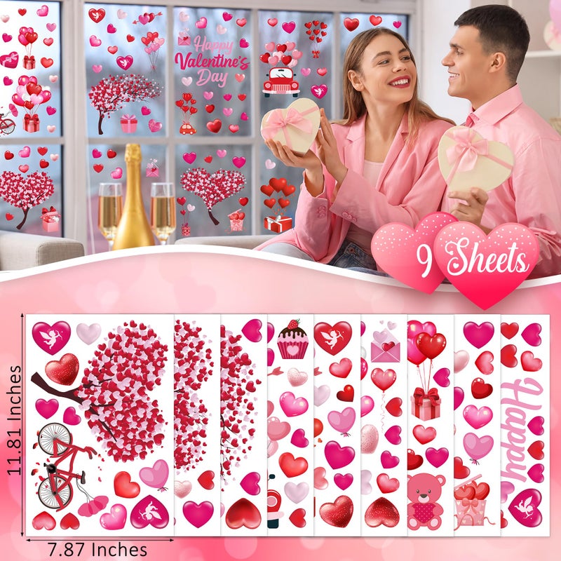 Traplace 152PCS Valentine Window Clings, 11.8 Ã— 7.8 Inches Heart-Shaped Window Decals, 9 SheetsRomantic Valentines Decorations, Double-Sided Heart Window Stickers for Anniversary, Party Holiday Decor - Image 2