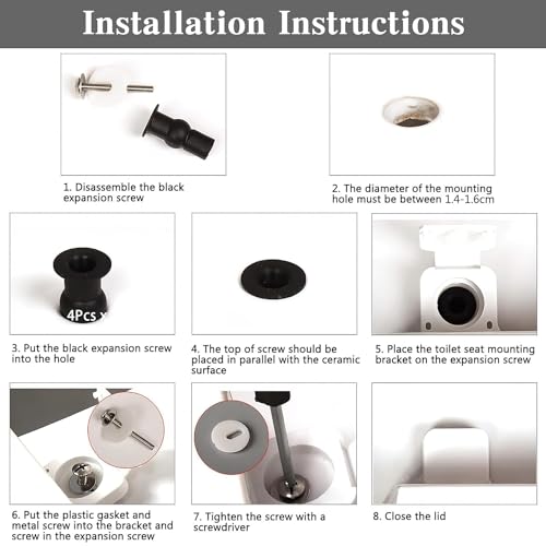 SelfTek 4 Pack Toilet Seat Bolts, Hinge Bolt Screws Toilet Seat Fixings Fix Expanding Rubber Top Nuts Screws Mount Seat Hardware Replacement Parts Kit (for 14-16mm hole toilet seats) - Image 5