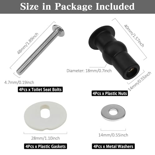 SelfTek 4 Pack Toilet Seat Bolts, Hinge Bolt Screws Toilet Seat Fixings Fix Expanding Rubber Top Nuts Screws Mount Seat Hardware Replacement Parts Kit (for 14-16mm hole toilet seats) - Image 3