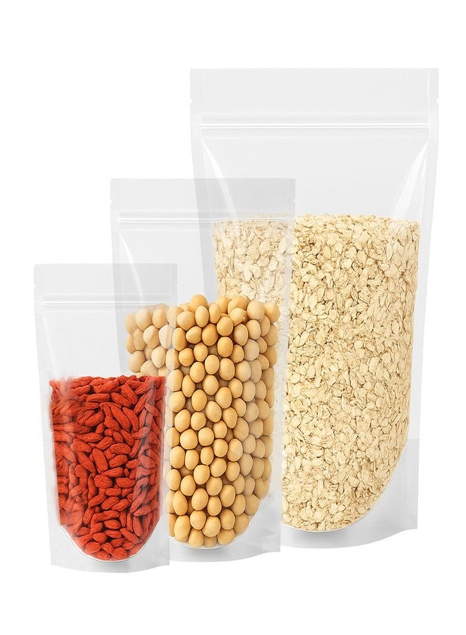 SKY FLEXI PACK Transparent Standup Zipper Pouch – Set of 30 (10 Pcs Each Size, Sizes: 11x17cm, 14x21cm, 16x24cm), LDPE Ziplock Airtight Food Grade Polythene/Polyester Reusable Bag for Food Storage - Image 1