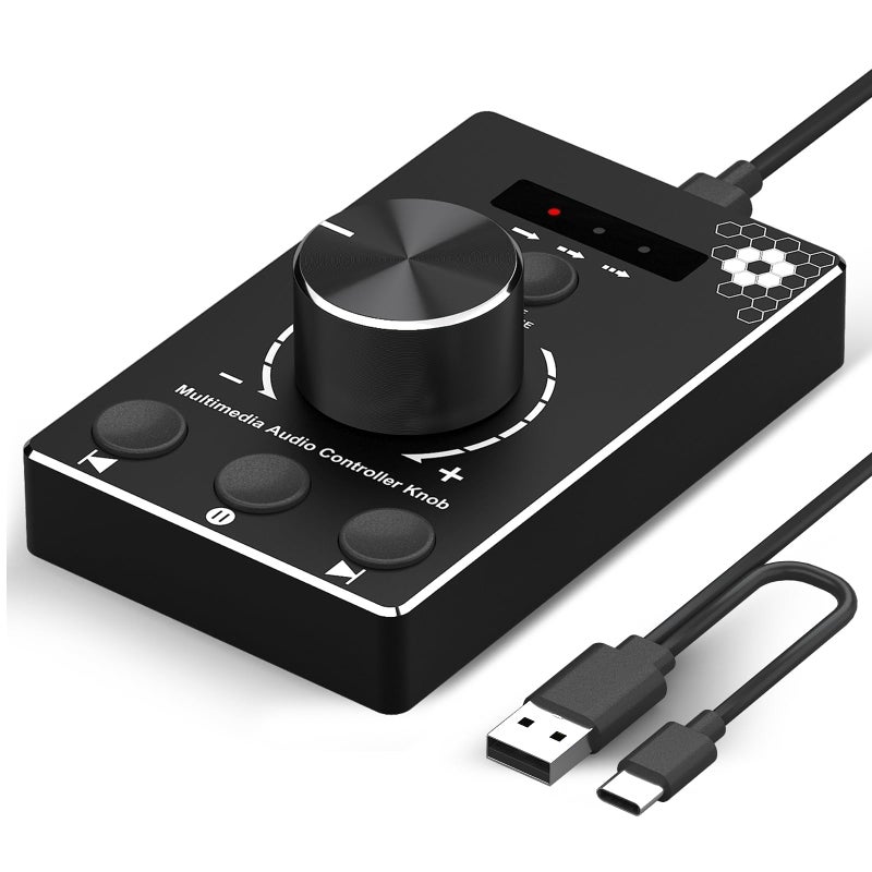 DROK USB Volume Knob with 1.5m Cable, One-Click Mute Button and 3 Modes External Volume Control for Speakers, PC Media Controller for Win 7/8/10/Mac - Image 1