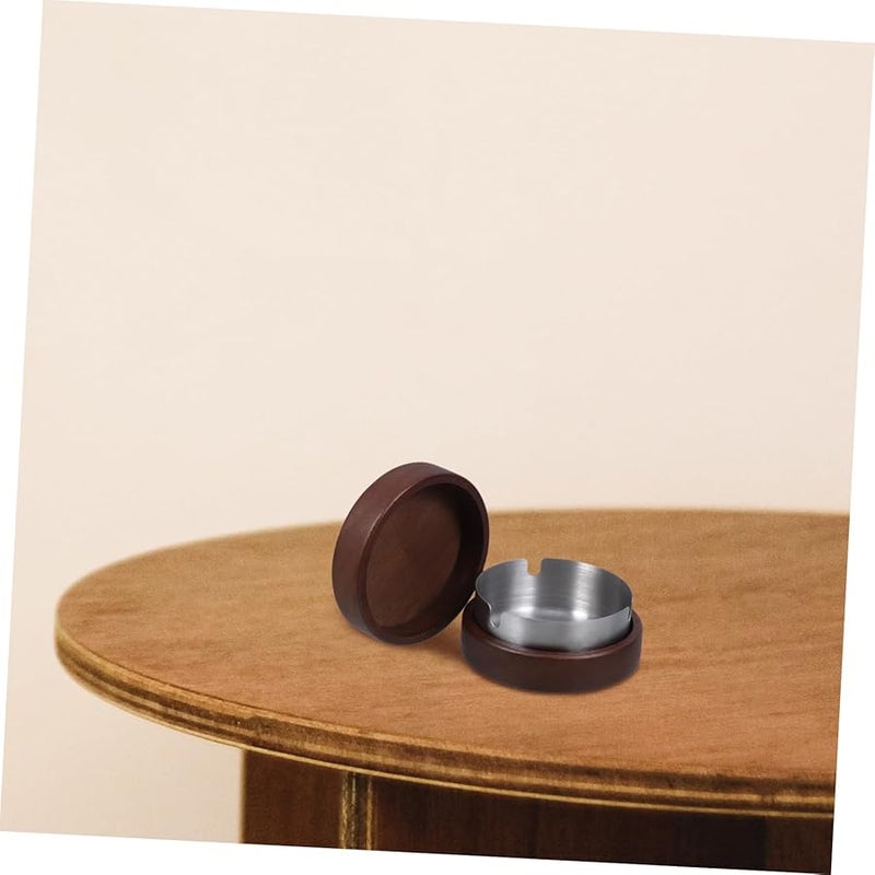 Portable Wooden Ashtray with Lid Stainless Steel Liner Windproof for Indoor Outdoor Travel - Image 5