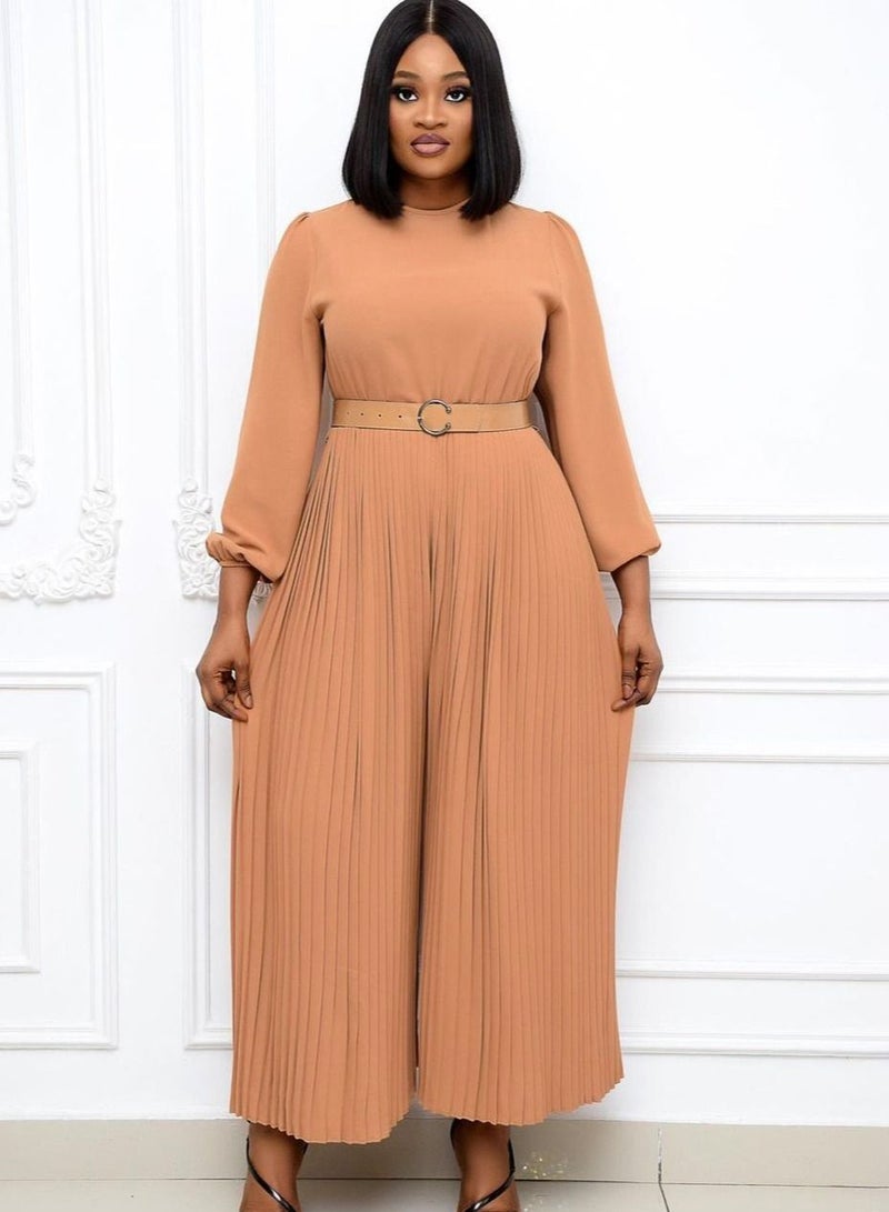 Loquat Women's Solid Color Long Sleeve Pleated Oversize Jumpsuit  - Image 1