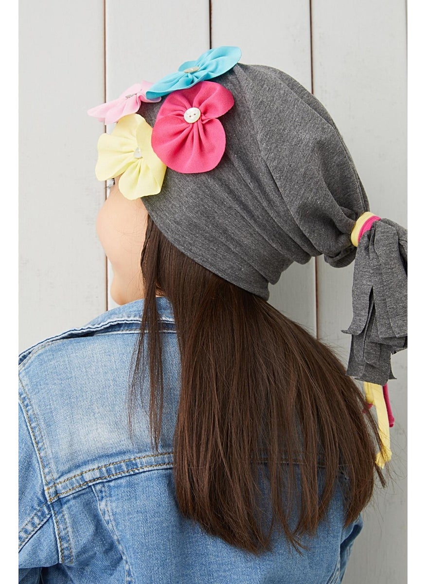 Babygiz Smoked 100% Cotton Natural Soft Double Layer Combed Smoked Floral Girl's Baby Hat Beanie  - Image 3