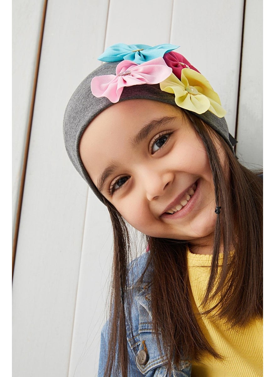 Babygiz Smoked 100% Cotton Natural Soft Double Layer Combed Smoked Floral Girl's Baby Hat Beanie  - Image 2