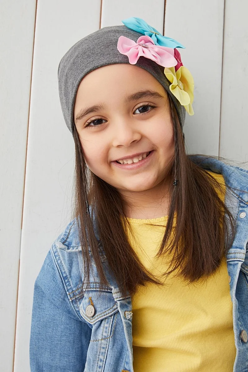 Babygiz Smoked 100% Cotton Natural Soft Double Layer Combed Smoked Floral Girl's Baby Hat Beanie