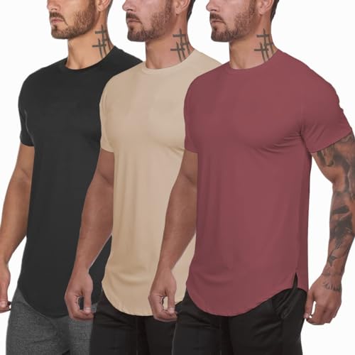 Muscle Killer 3 Pack Men's Gym Workout Bodybuilding Fitness Active Athletic T-Shirts Workout Casual Tee (X-Large, Black+Apricot+Dark Purple) - Image 1