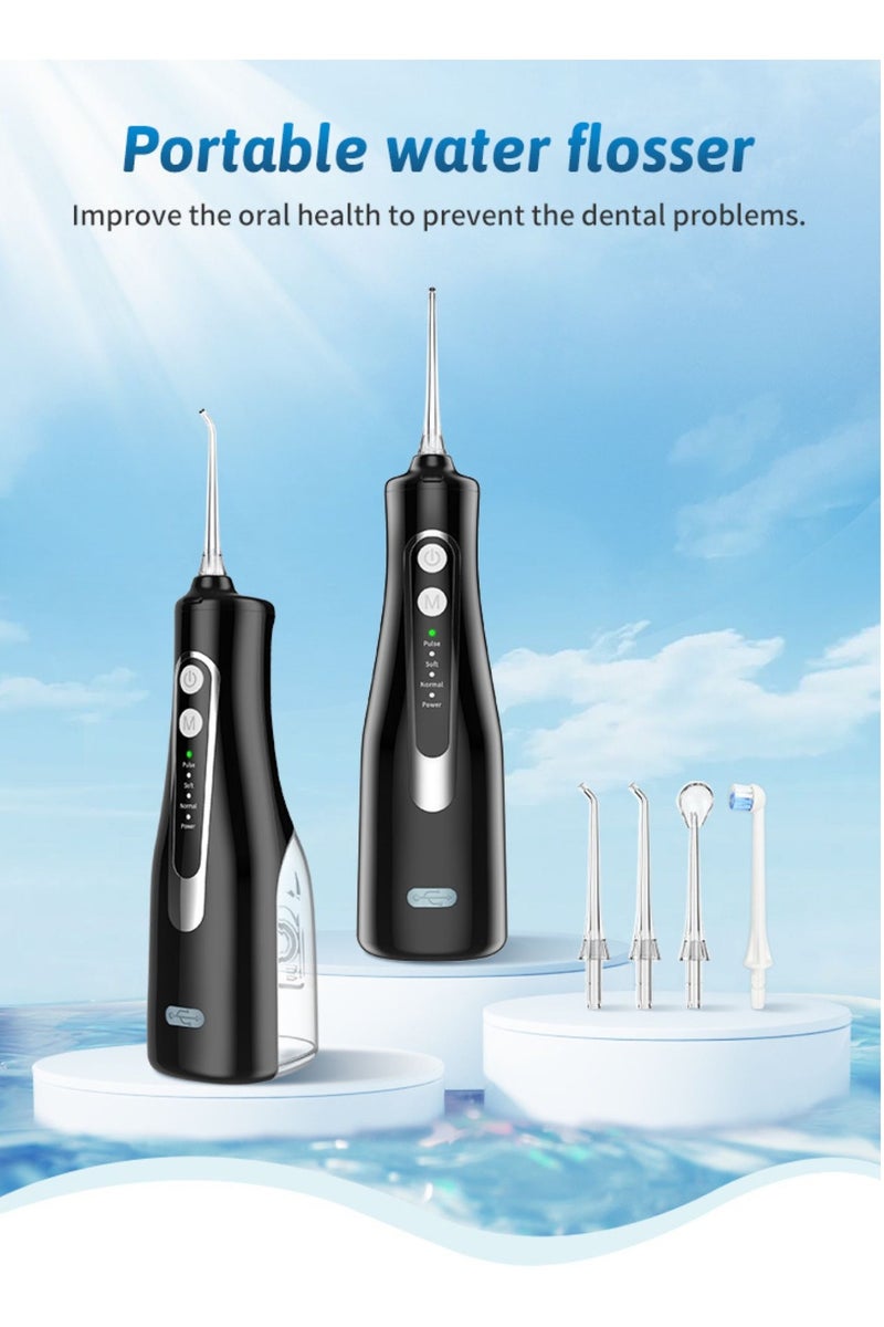 Reva Cordless Rechargeable Water Flosser – Portable IPX7 Waterproof Oral Irrigator With 360° Rotating Nozzle, 4 Modes, 4 Jet Tips & 300ml Tank – Ideal For Braces & Dental Care (Black)  - Image 2