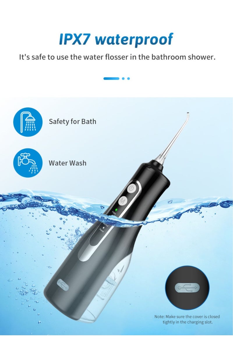Reva Cordless Rechargeable Water Flosser – Portable IPX7 Waterproof Oral Irrigator With 360° Rotating Nozzle, 4 Modes, 4 Jet Tips & 300ml Tank – Ideal For Braces & Dental Care (Black)  - Image 5
