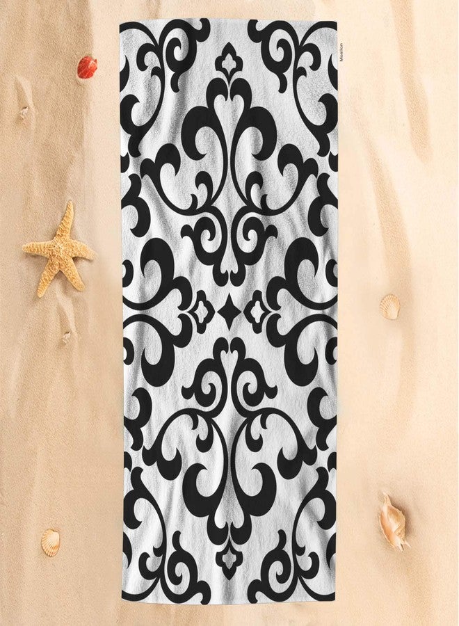 Moslion Floral Bath Towels Clearance 64Lx32W Inch Decorative Vintage Flower Paisley Design Black and White Ornament Royal Bath Hand Towel Decorative Bath Towels Soft Polyester-Microfiber for Bathroom - Image 2