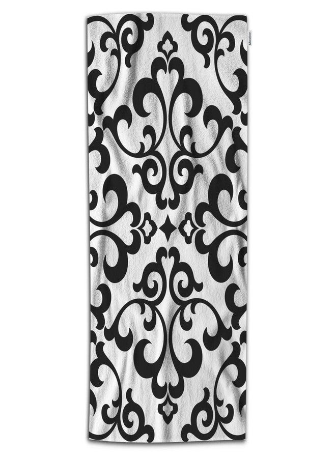 Moslion Floral Bath Towels Clearance 64Lx32W Inch Decorative Vintage Flower Paisley Design Black and White Ornament Royal Bath Hand Towel Decorative Bath Towels Soft Polyester-Microfiber for Bathroom - Image 1