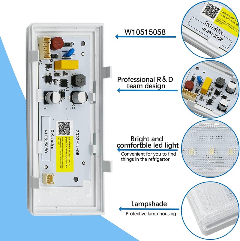 Delixike W10515058 Main LED with plastic case Light and Driver compatible with Whirlpool Kenmore Maytag - Image 3