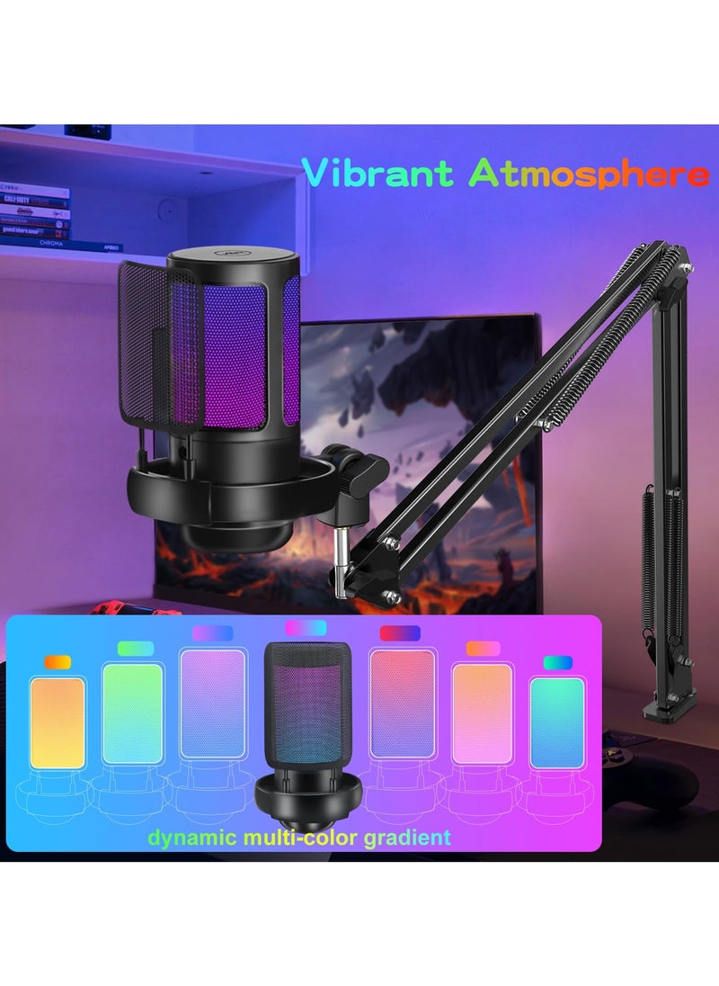 XiuWoo Gaming Microphone USB Microphone with Arm With Desktop, RGB Podcast Streaming Microphone  for PC Gaming Mic for PS4/PS5/MAC  USB Micro PC  - Image 3