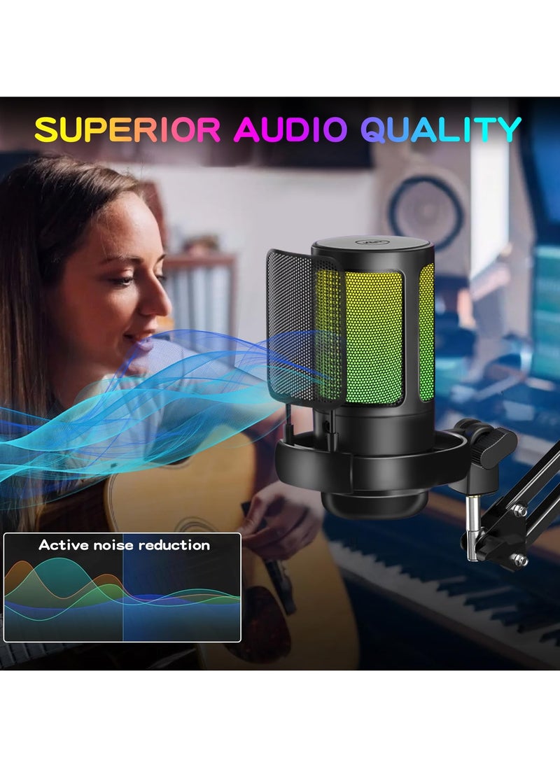 XiuWoo Gaming Microphone USB Microphone with Arm With Desktop, RGB Podcast Streaming Microphone  for PC Gaming Mic for PS4/PS5/MAC  USB Micro PC  - Image 5
