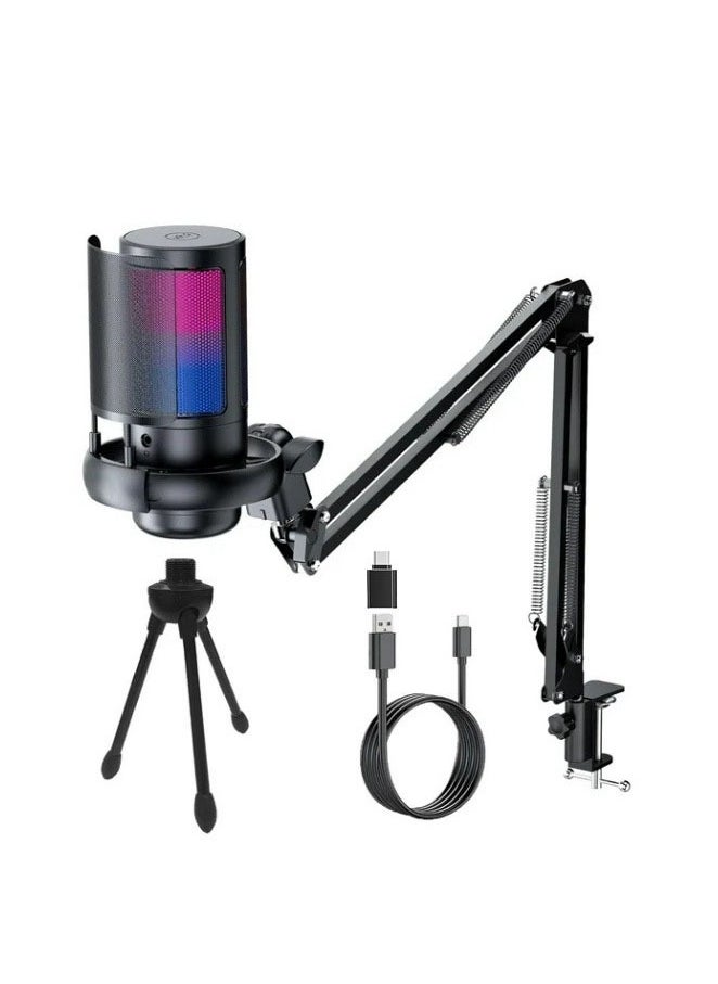 XiuWoo Gaming Microphone USB Microphone with Arm With Desktop, RGB Podcast Streaming Microphone  for PC Gaming Mic for PS4/PS5/MAC  USB Micro PC  - Image 1