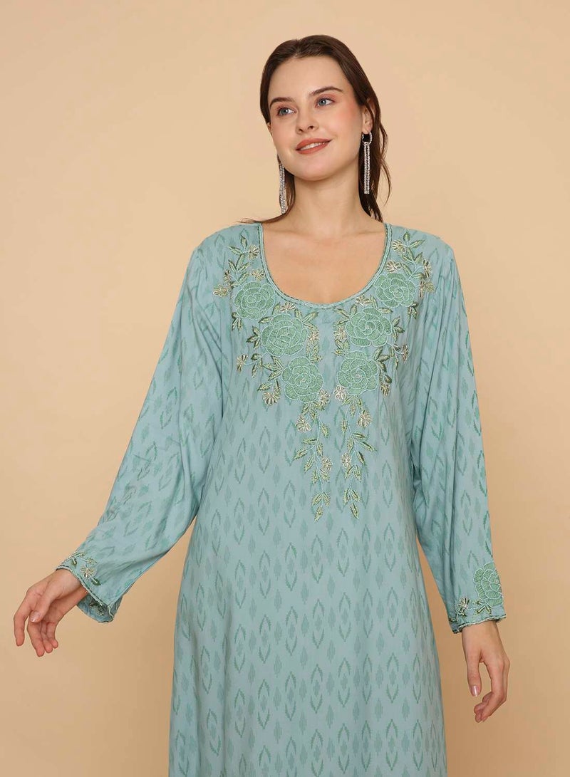 HANA & SARA Womens long arabic kaftan jalabiya dress with unique beaded work on it - Image 3