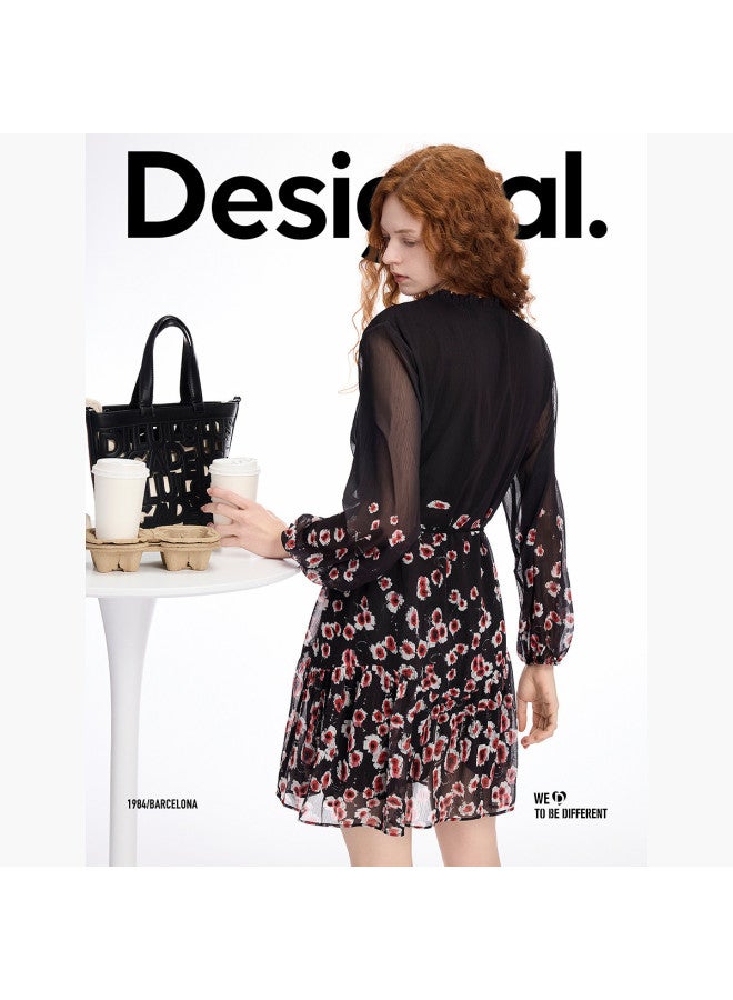 DESIGUAL spring-summer 2025 New Arrival: Floral Print Belted Midi Dress In Lightweight Fabric - Image 5